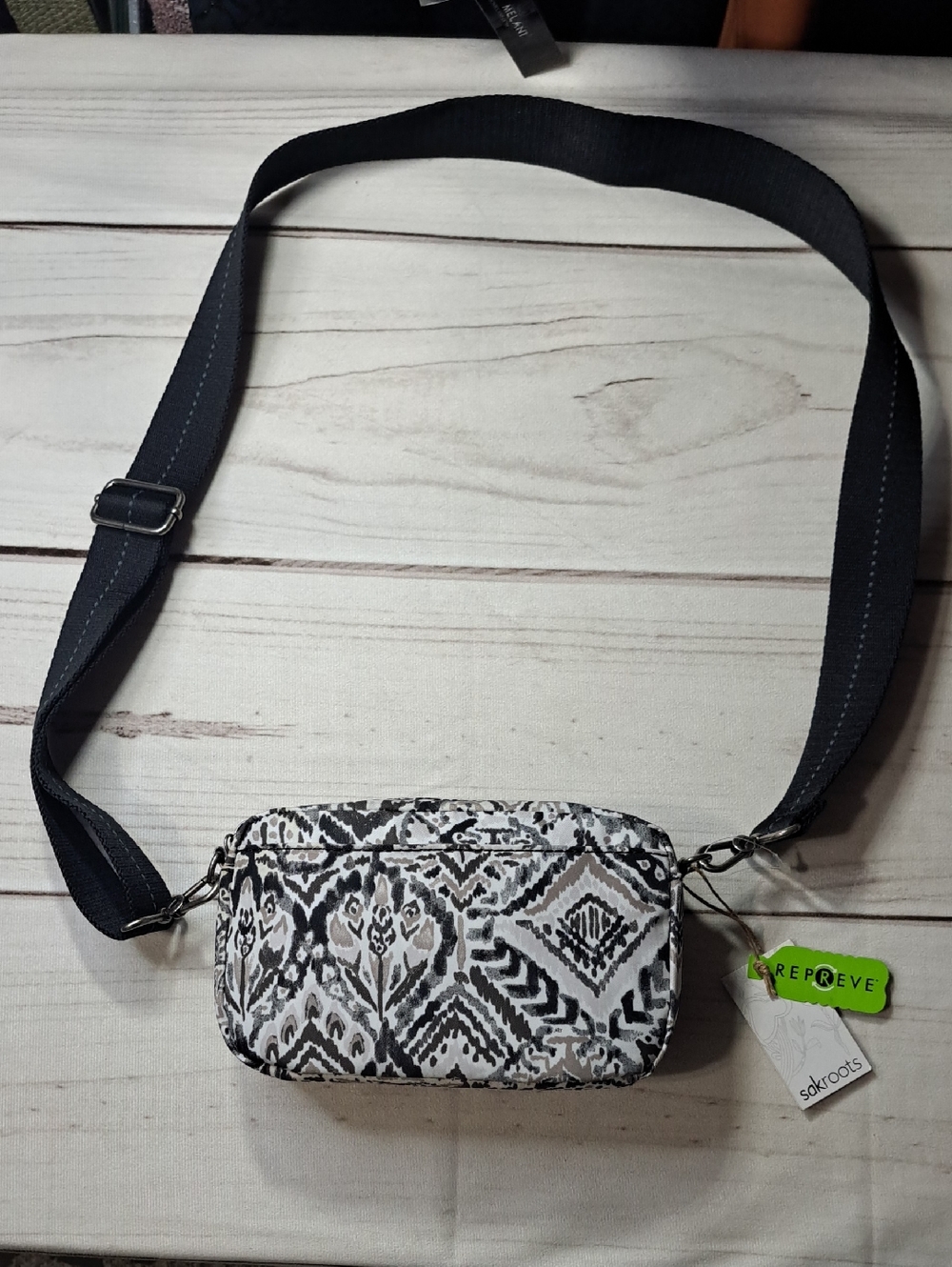 Sakroots Black & White Crossbody Bag with Adjustable Strap